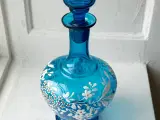 Gammel, blå glaskaraffel m bemaling - 2
