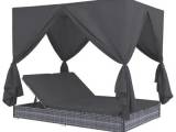 vidaXL udendørs solseng med gardiner polyrattan
