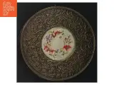 Dekorativ ciseleret metal skrin med broderet låg (str. Ø. 14 cm) - 2