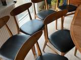 Teaktræs spisebord m. plader og 8 Farstrup stole - 5