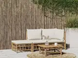 Loungesæt til haven 3 dele med cremehvide hynder bambus