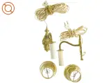 Messing vintage væglamper med retro stofskærme (2 stk) (str. Lampeskærmen 13 cm) - 2