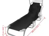 vidaXL foldbar liggestol med tag stål og stof sort