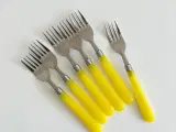 Retro gafler, stål og gul plast, 6 stk samlet - 2