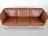 3-personers sofa i bøg og brunt læder - 5