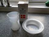 Vase og bordskål i mat hvid glas