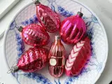 Vintage julekugler, store pink ornamenter, 6 stk samlet - 5