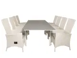 havesæt m Levels bord m udtræk og 8 Padova stole m recliner -hvid rattan/grå aintwood