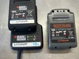 Black & Decker lader + batterier