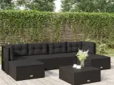 Loungesæt til haven 6 dele med hynder polyrattan sort