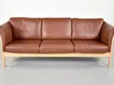3-personers sofa i bøg og brunt læder