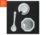 Hvid porcelæns marmeladekrukke med låg og ske (str. 9 x 8 cm) - 5
