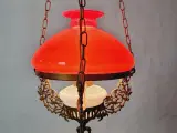 ⭐️- Antik Petroleumslampe med Orange Glasskærm - 2
