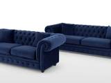 Chesterfield Manchester 2+3 pers sofasæt blå velour