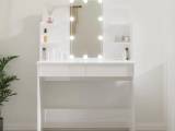 Makeupbord med LED-lys 96x40x142 cm hvid højglans