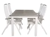 Albany havesæt m. bord m. udtræk og 4 stole m. recliner - grå aintwood/hvid textilene