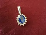 Hvidgulds halskæde vedhæng med blå safir sten - 2