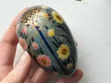 Bemalet æg, blå m guld og blomster - 2