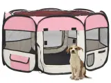 Foldbar hundegård med bæretaske 125x125x61 cm lyserød
