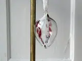 Håndlavet glasornament, klar m rød og hvid melering - 2