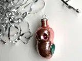 Vintage juleornament, rund rosa ugle m grøn - 3