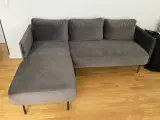 Sofa med chaiselong, grå velour - 2