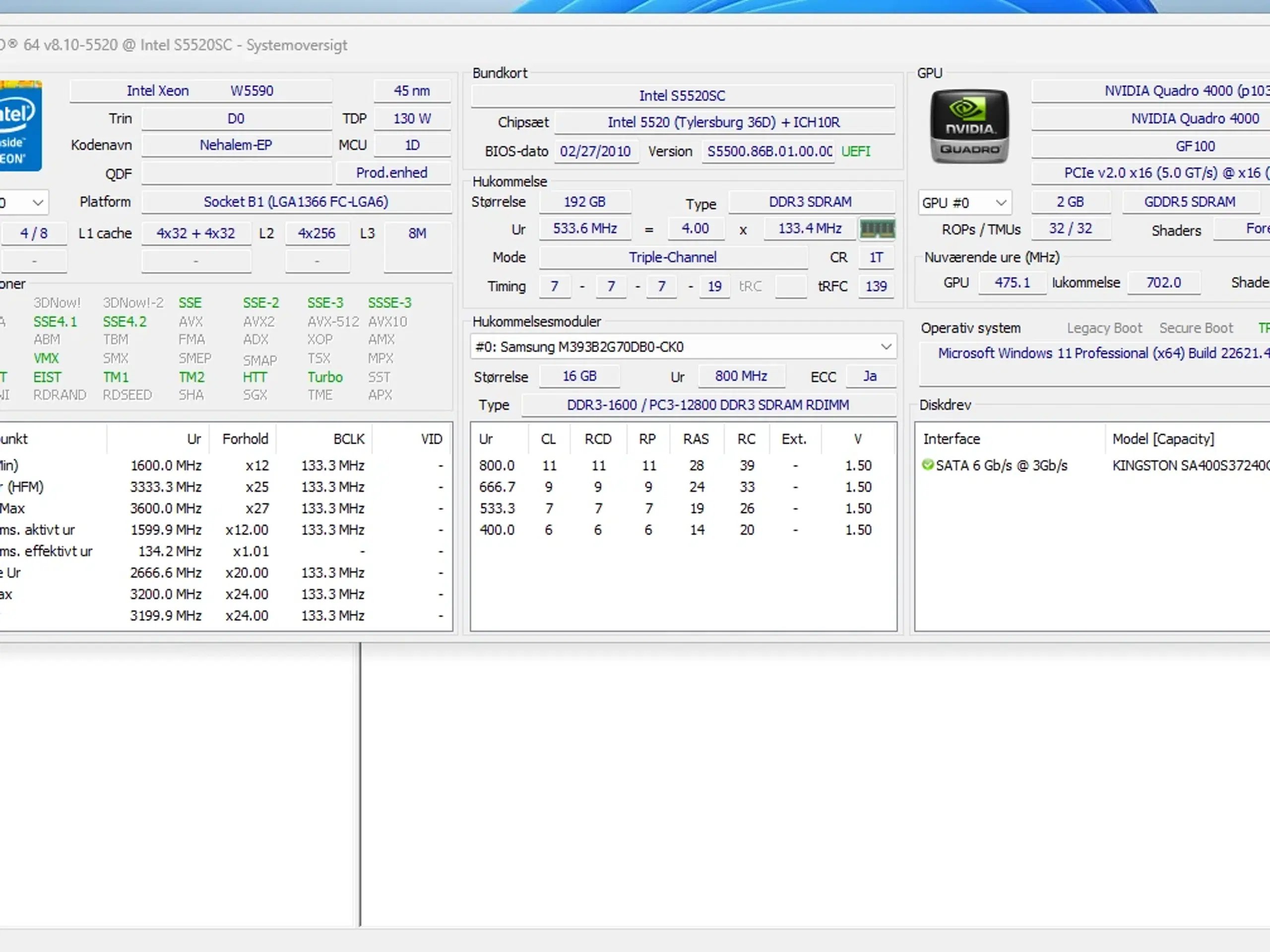 computer 2 x XEON W5590 192 GB ram Quadro 4000