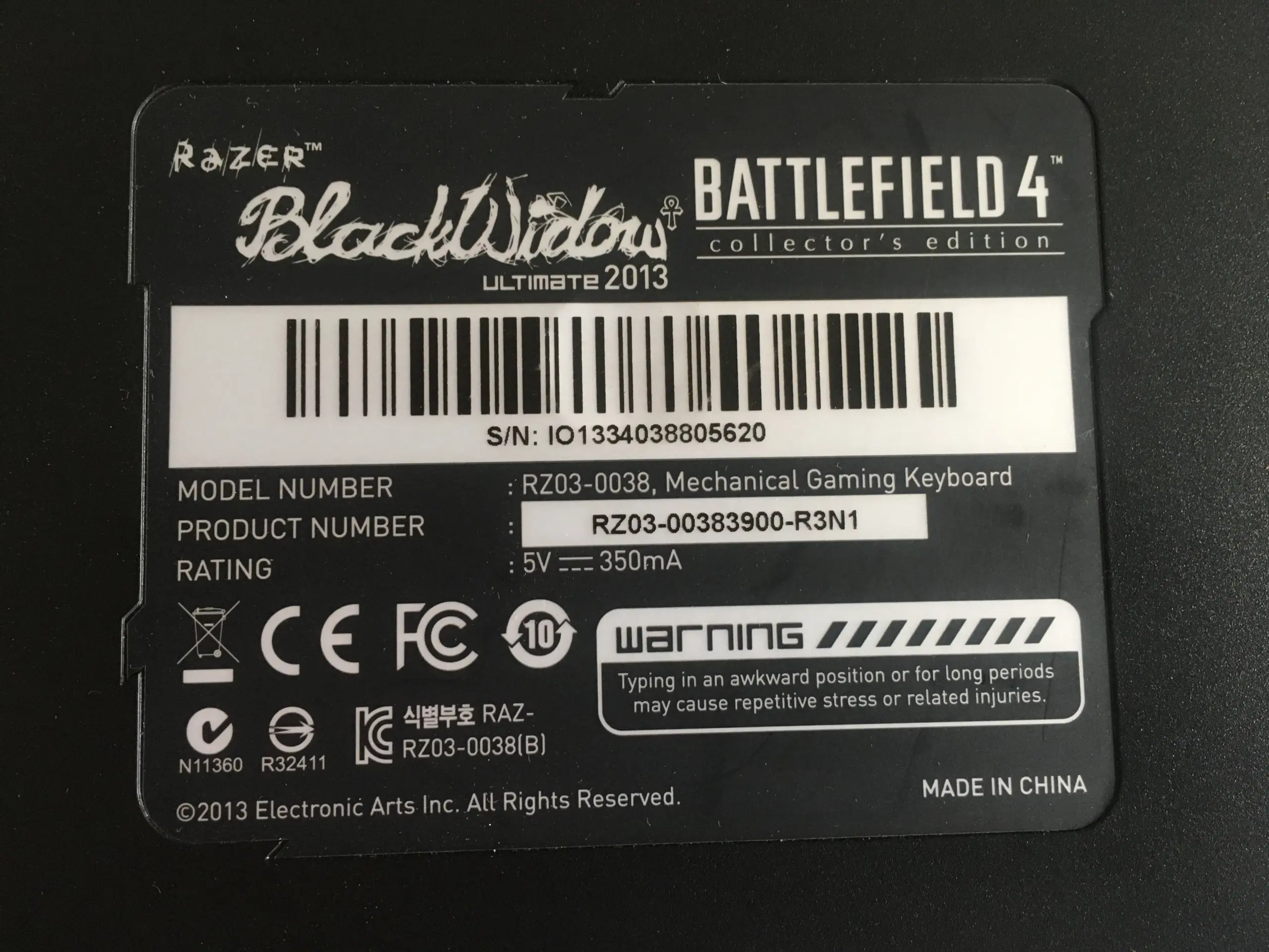 Razer Battlefield 4 BlackWidow gamer tastatur