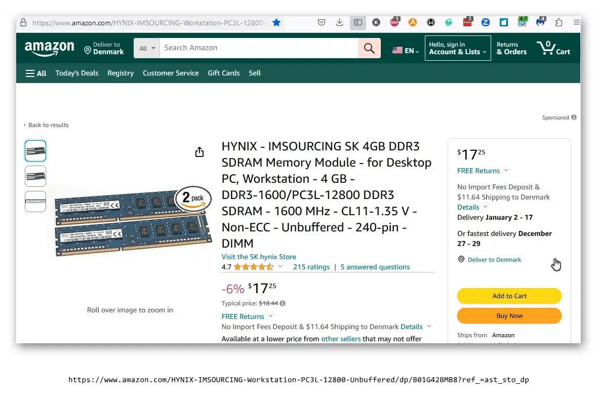 Kingston og Hynix DDR3 SDRAM 2 stk á 4 GB