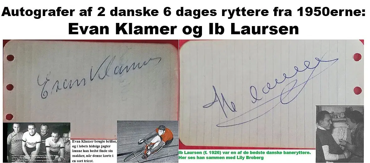 Autograf af 6-dagsrytter EVAN KLAMER og IB LAURSEN