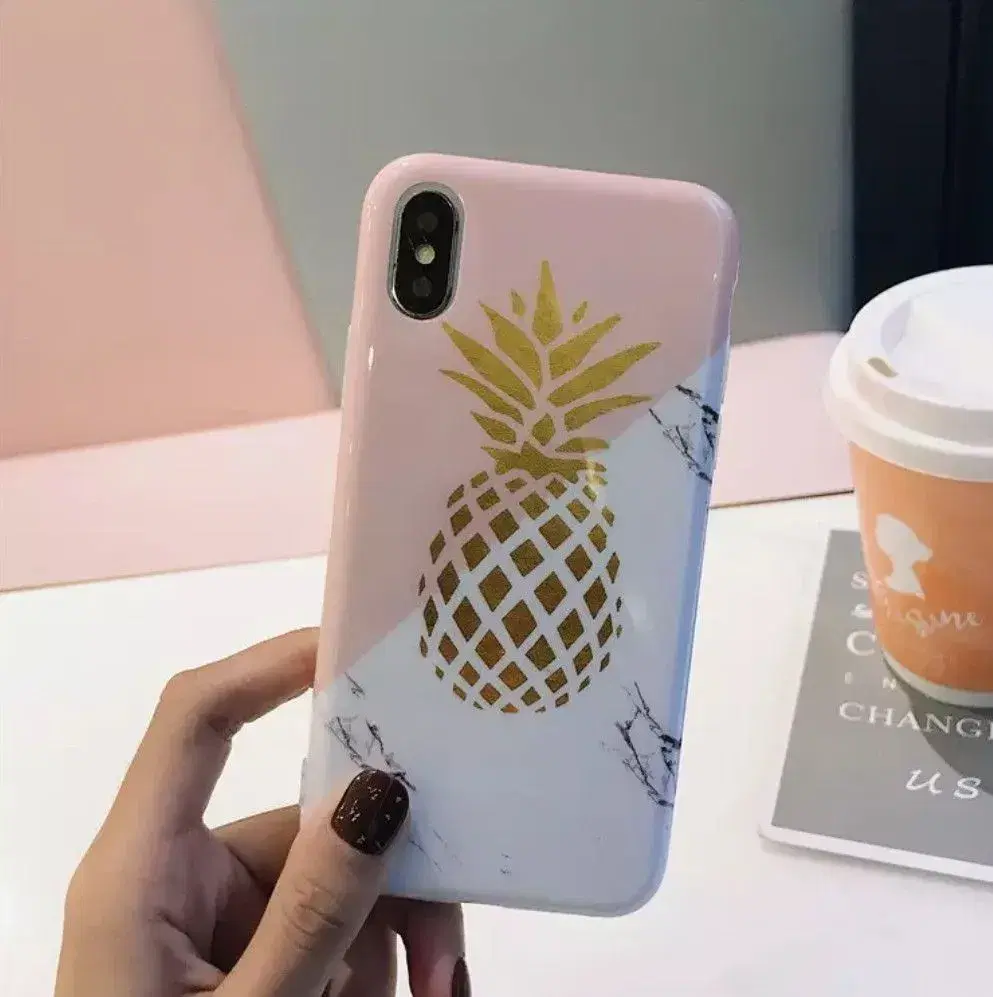 Silikone cover til iPhone X XS med marmor ananas