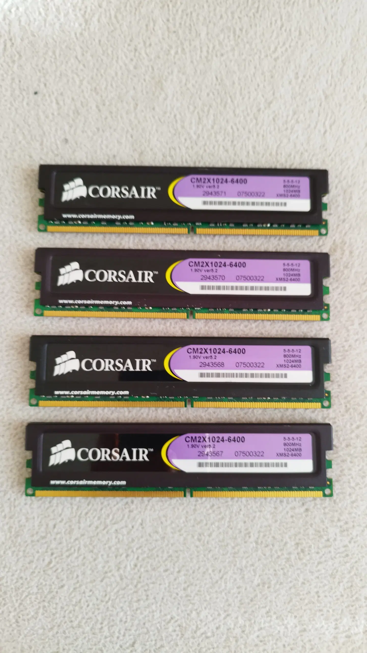 4 x 1 GB Corsair xms2 DDR2 Ram-blokke