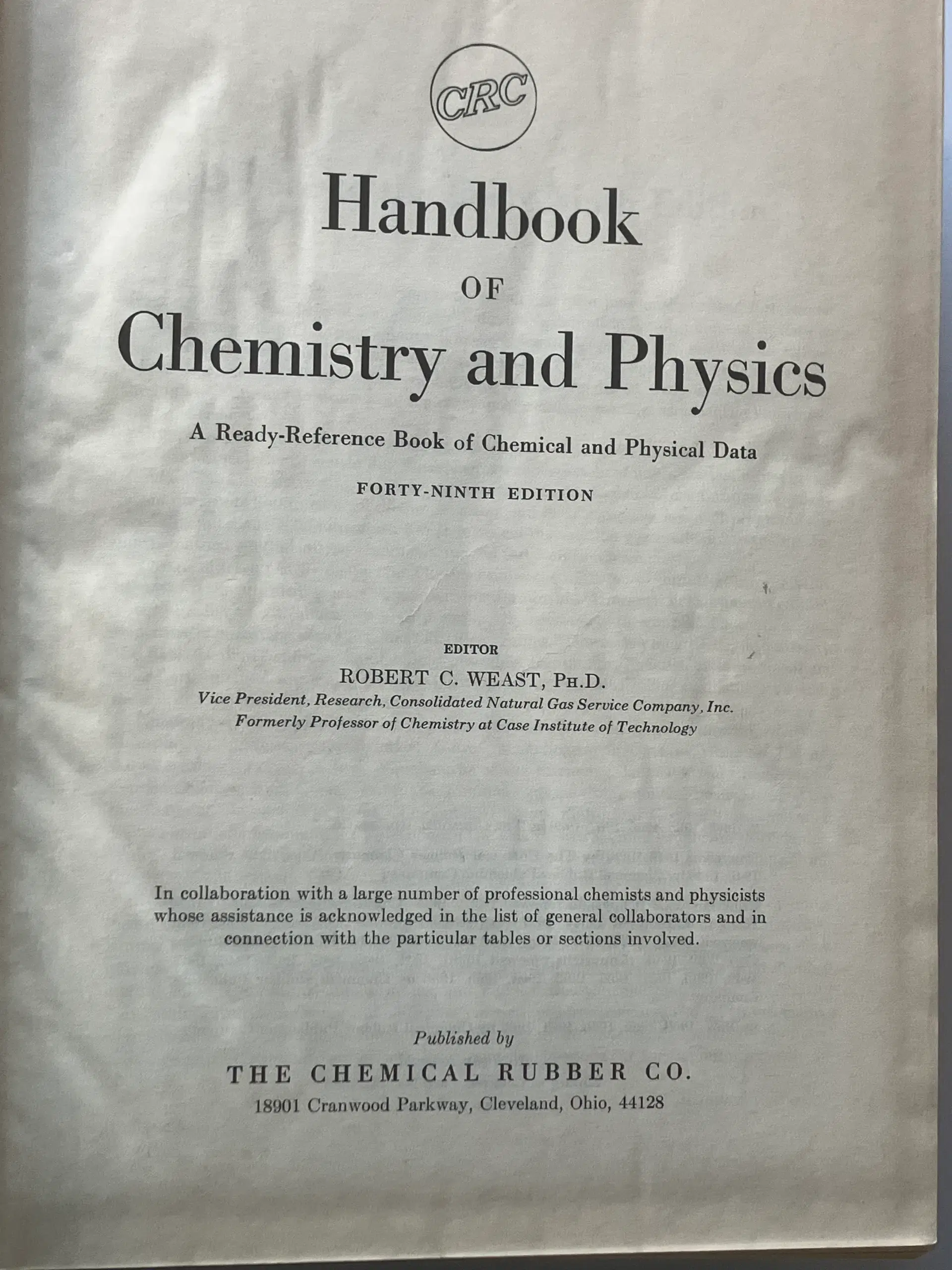 Handbook of Chemistry and Physics