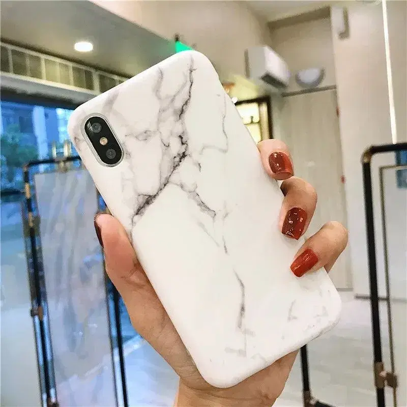 Hvid marmor cover til iPhone X el XS i silikone