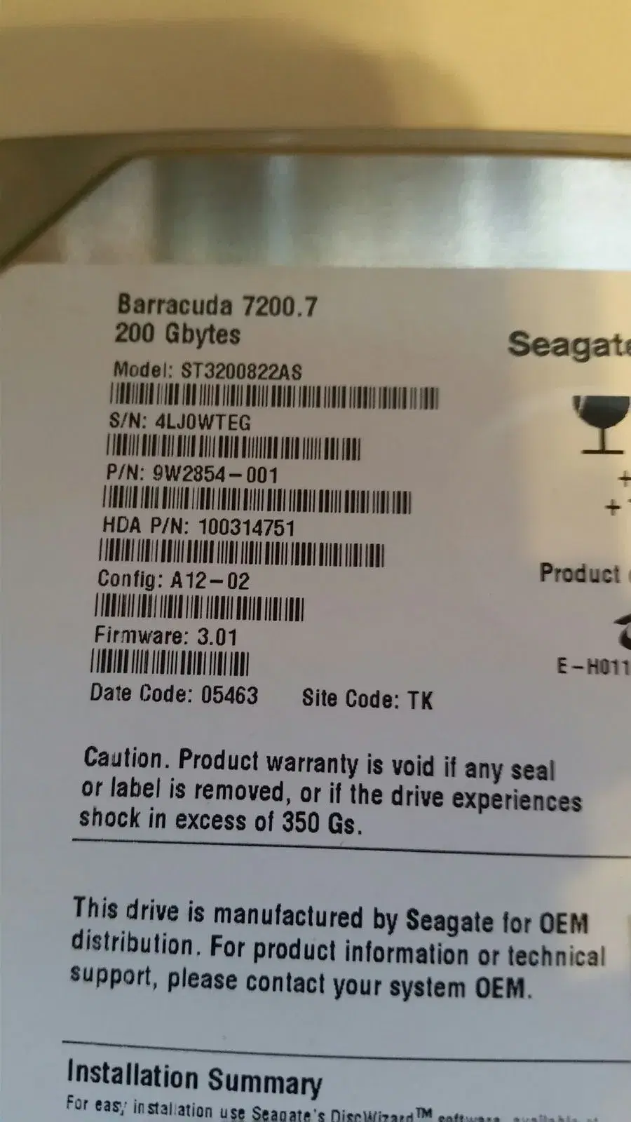 Seagate 200GB SATA 35"