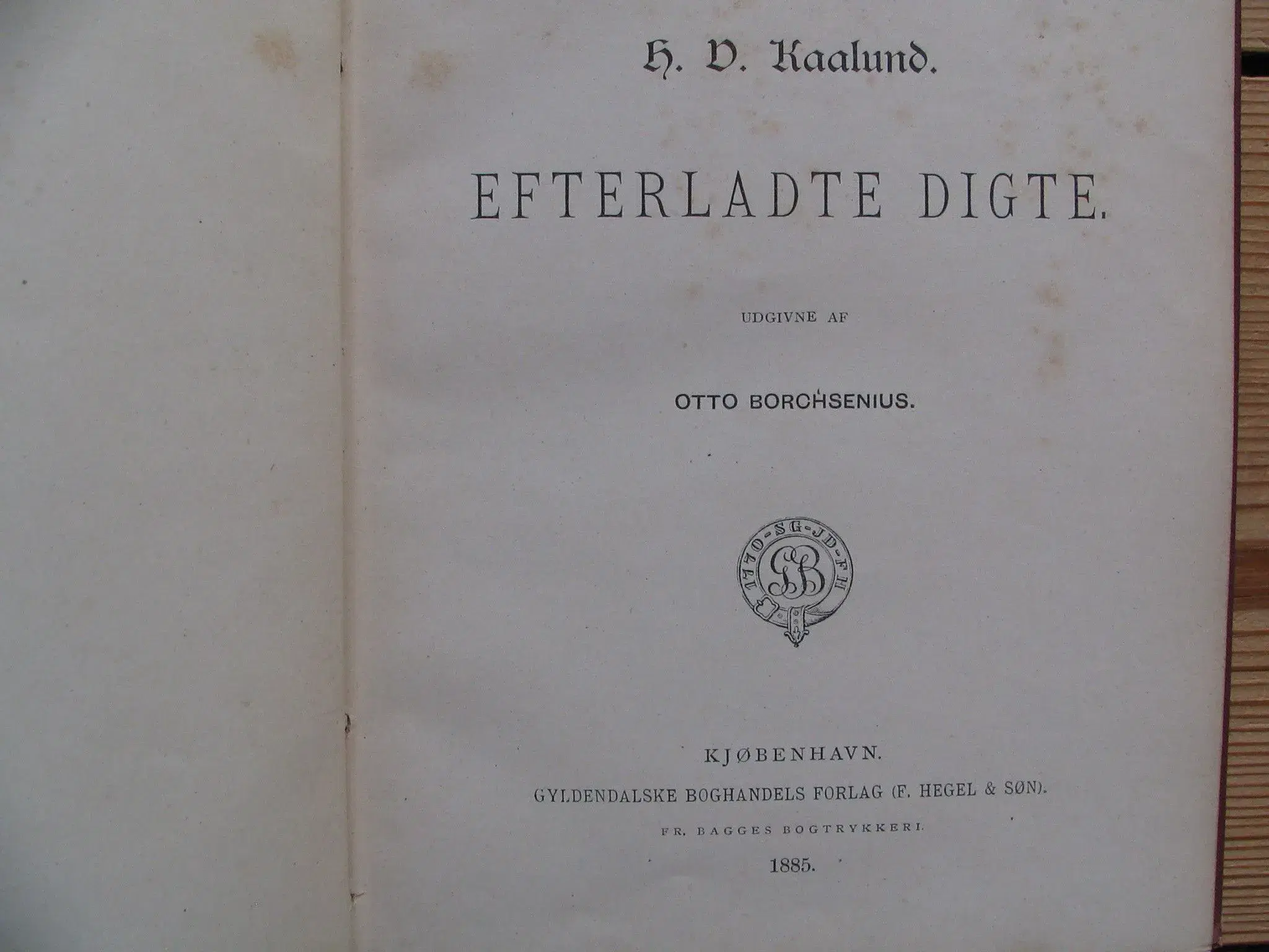 HV Kaalund Efterladte Digte fra 1885