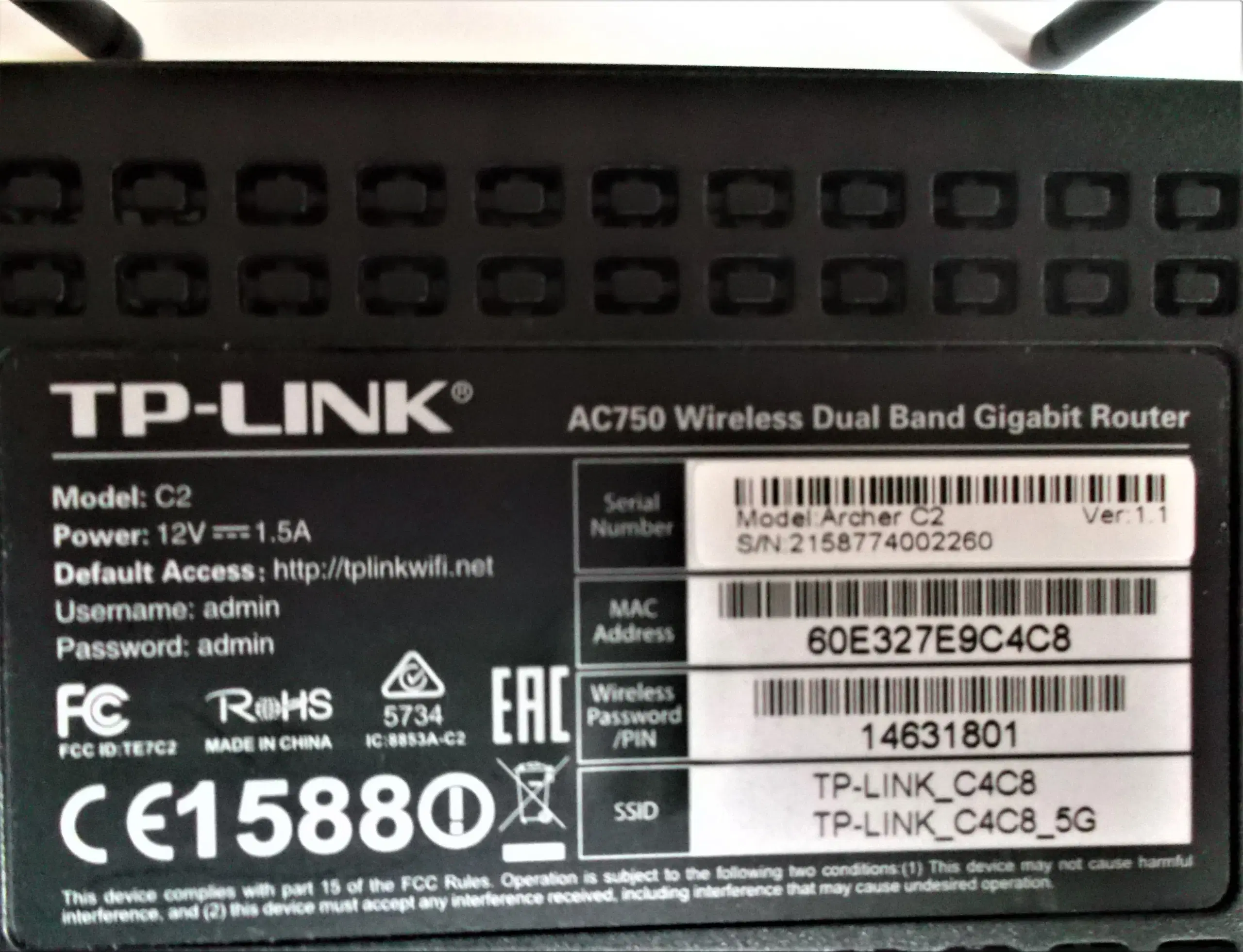 TP-LINK Archer C2 AC750 Wireless Dual Band Gigabit