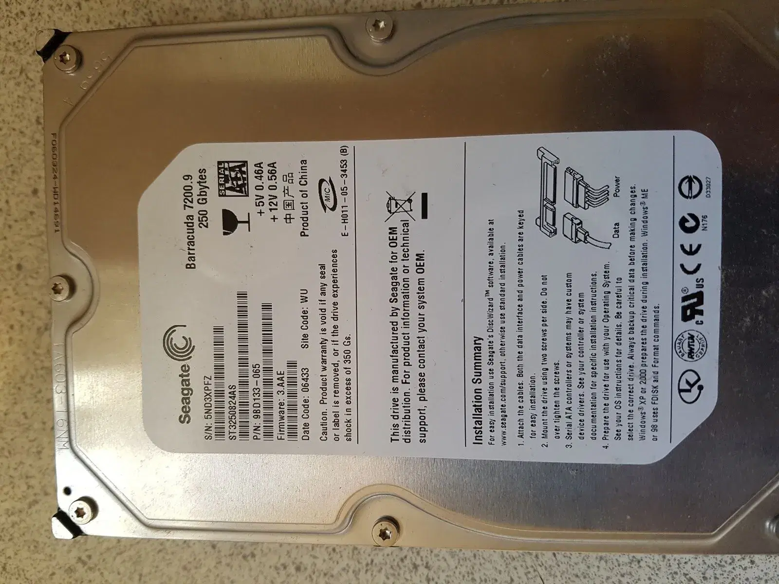 Seagate 35" harddisk 250gb sata