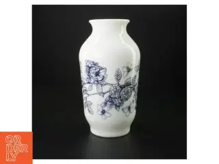 Vase i presset Opaline Mælkeglas med blåt blomstermotiv (str. 22 cm)