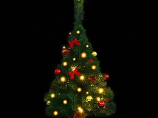 Kunstigt juletræ med kugler og LED-lys 64 cm grøn