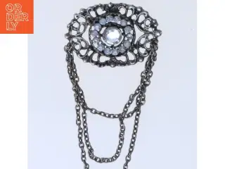 Vintage broche med kæde (str. 5,5 cm)