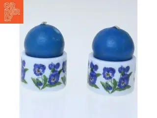 Små blå stearinlys med blomsterdekorerede holdere (str. 5,5 cm)