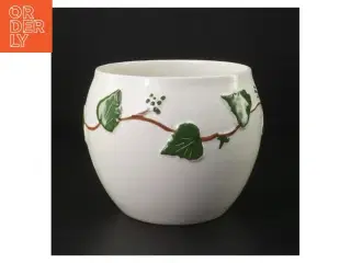 Keramisk vase med bladmønster (str. H. 12,5 cm. ø. 15,5 cm)