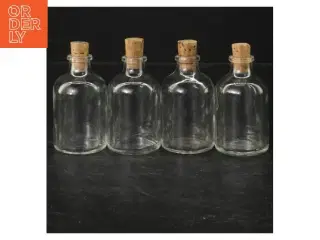 Små glasflasker med korkpropper (str. 8,5 cm)