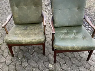 2 lænestole i grøn læder