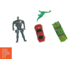 Legetøjsbiler og actionfigur (str. 10 x 5 cm til 7 x, 2 cm)