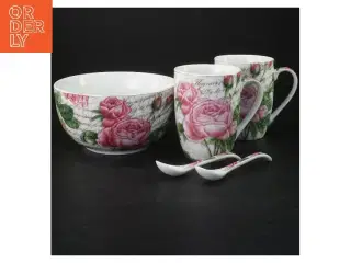 Keramik sæt med blomstertryk (str. Ø 15 cm)