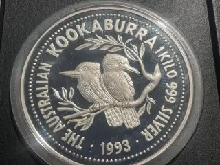 1 KG Australsk sølv 999 rent sølv, Kookaburra,1993