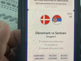 2 x Billet UEFA EM 2024 Danmark vs Serbien kat.1 