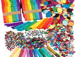 Glitter, glimmer og træpinde, ass. farver, 1 sæt